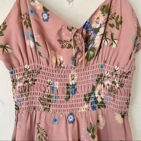 Reformation Elyse Floral Mauve Smocked Sleeveless Mini Dress - Size 8 - Picture 5 of 11